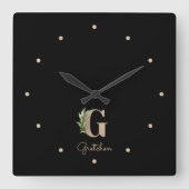 Elegant Botanisch Monogram Letter G Vierkante Klok (Voorkant)