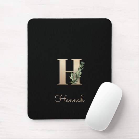Elegant Botanisch Monogram Letter H Muismat (Met muis)
