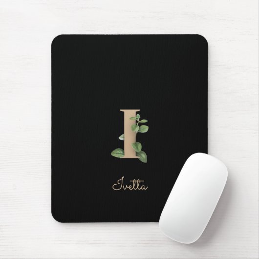 Elegant Botanisch Monogram Letter I Muismat (Met muis)