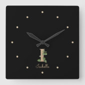 Elegant Botanisch Monogram Letter I Vierkante Klok (Voorkant)