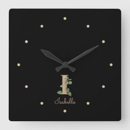 Elegant Botanisch Monogram Letter I Vierkante Klok