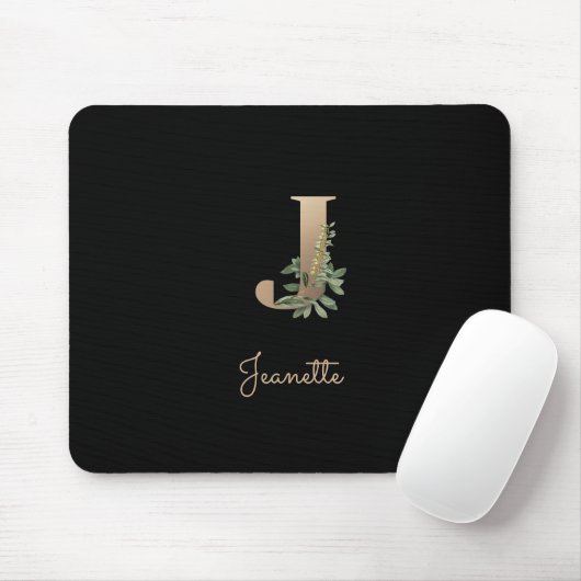 Elegant Botanisch Monogram Letter J Muismat (Met muis)