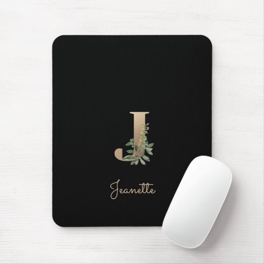 Elegant Botanisch Monogram Letter J Muismat (Met muis)