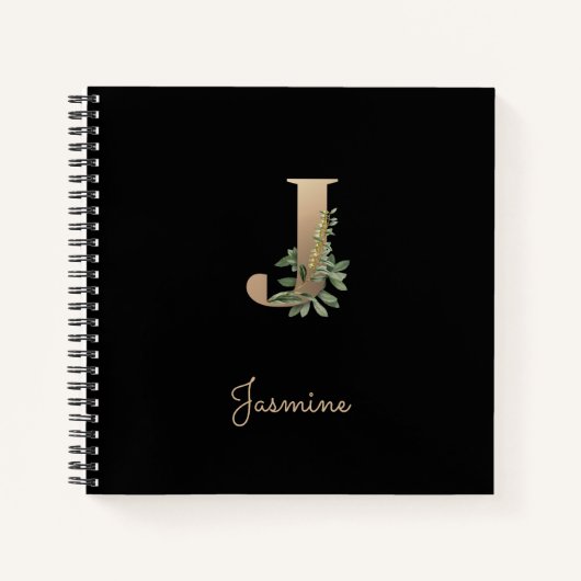 Elegant Botanisch Monogram Letter J Notitieboek (Voorkant)