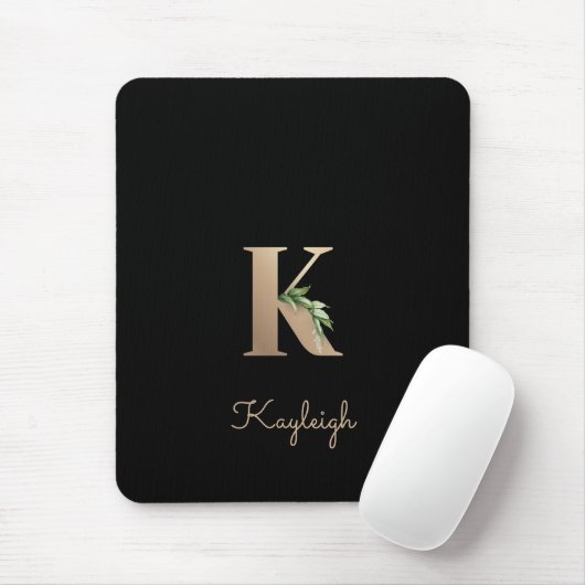 Elegant Botanisch Monogram Letter K Muismat (Met muis)