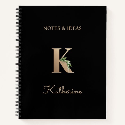 Elegant Botanisch Monogram Letter K Notitieboek (Voorkant)