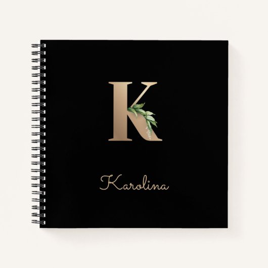 Elegant Botanisch Monogram Letter K Notitieboek (Voorkant)