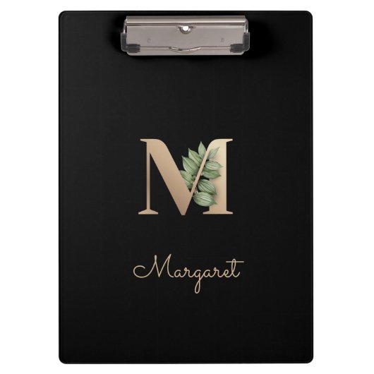 Elegant Botanisch Monogram Letter M Klembord (Voorkant)