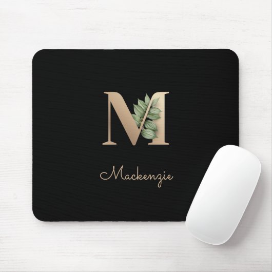 Elegant Botanisch Monogram Letter M Muismat (Met muis)