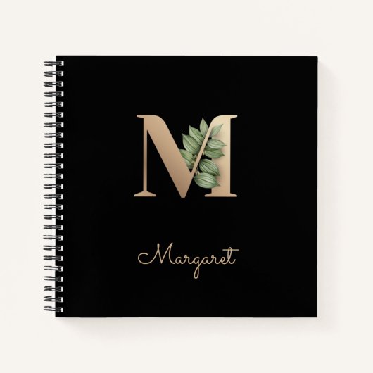 Elegant Botanisch Monogram Letter M Notitieboek (Voorkant)