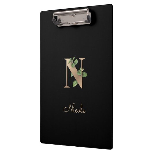 Elegant Botanisch Monogram Letter N Klembord (Links)