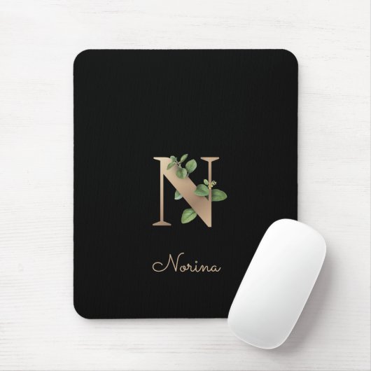 Elegant Botanisch Monogram Letter N Muismat (Met muis)