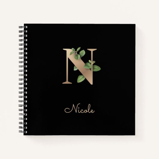 Elegant Botanisch Monogram Letter N Notitieboek (Voorkant)