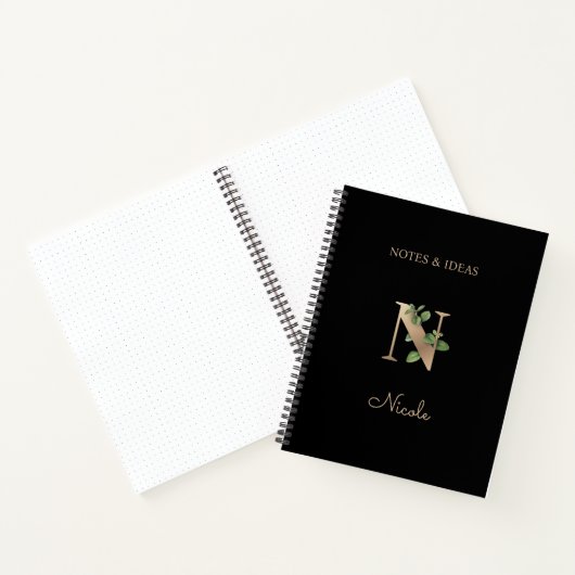 Elegant Botanisch Monogram Letter N Notitieboek (Binnen)