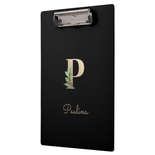 Elegant Botanisch Monogram Letter P Klembord (Links)