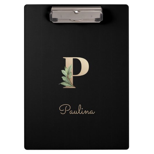 Elegant Botanisch Monogram Letter P Klembord (Voorkant)