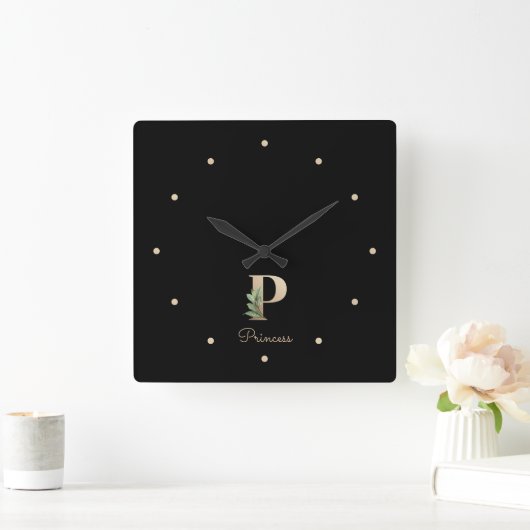 Elegant Botanisch Monogram Letter P Vierkante Klok (Huis)