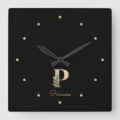 Elegant Botanisch Monogram Letter P Vierkante Klok (Voorkant)