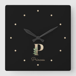 Elegant Botanisch Monogram Letter P Vierkante Klok