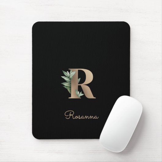 Elegant Botanisch Monogram Letter R Muismat (Met muis)