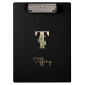 Elegant Botanisch Monogram Letter T Klembord (Voorkant)