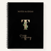 Elegant Botanisch Monogram Letter T Notitieboek (Voorkant)
