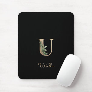 Elegant Botanisch Monogram Letter U Muismat