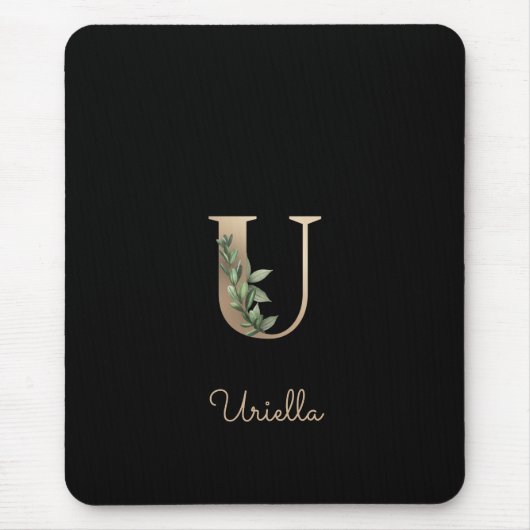 Elegant Botanisch Monogram Letter U Muismat (Voorkant)