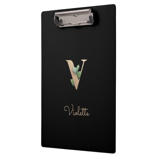 Elegant Botanisch Monogram Letter V Klembord (Links)