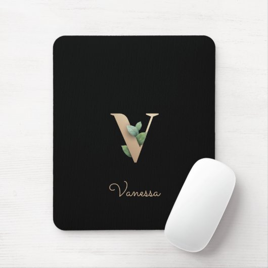 Elegant Botanisch Monogram Letter V Muismat (Met muis)