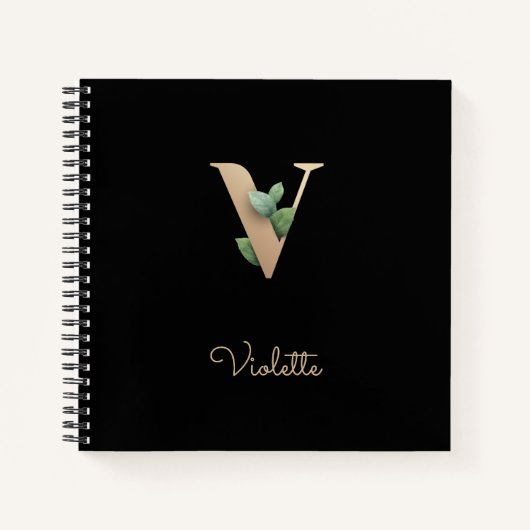 Elegant Botanisch Monogram Letter V Notitieboek (Voorkant)