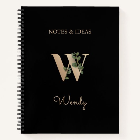 Elegant Botanisch Monogram Letter W Notitieboek (Voorkant)