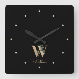 Elegant Botanisch Monogram Letter W Vierkante Klok