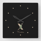 Elegant Botanisch Monogram Letter X Vierkante Klok (Voorkant)