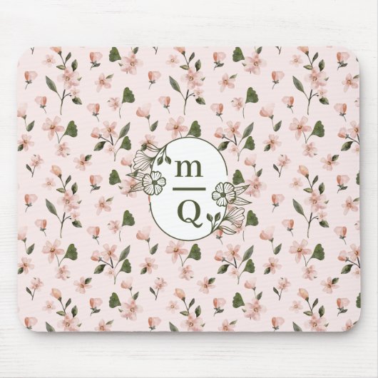 Elegant Botanisch Monogram Logo Bloemen Waterverf Muismat (Voorkant)