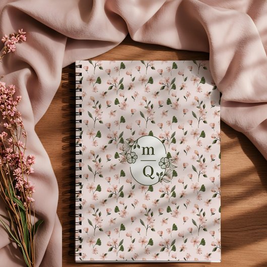 Elegant Botanisch Monogram Logo Bloemen Waterverf Notitieboek