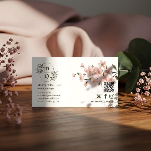 Elegant Botanisch Monogram Logo Bloemen Waterverf Visitekaartje