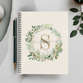 Elegant botanisch monogram met aangepaste naam notitieboek