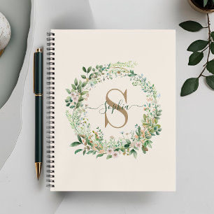 Elegant botanisch monogram met aangepaste naam notitieboek
