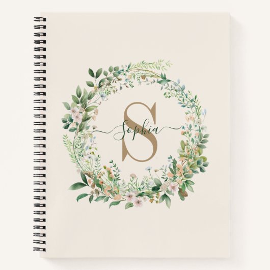 Elegant botanisch monogram met aangepaste naam notitieboek (Voorkant)