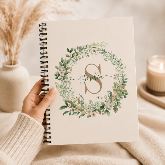 Elegant botanisch monogram met eigen naam notitieboek
