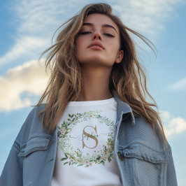 Elegant botanisch monogram met eigen naam t-shirt