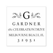 Elegant Botanisch Monogram Retouradres Zelfinktende Stempel (Design)