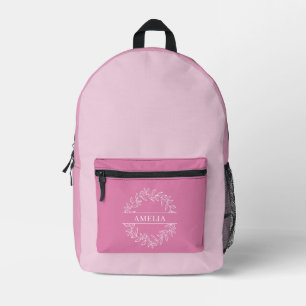 Elegant botanisch monogram, roze bedrukte rugzak