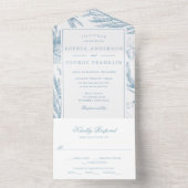 Elegant botanisch mosterdblauw all in one uitnodiging (Binnen)