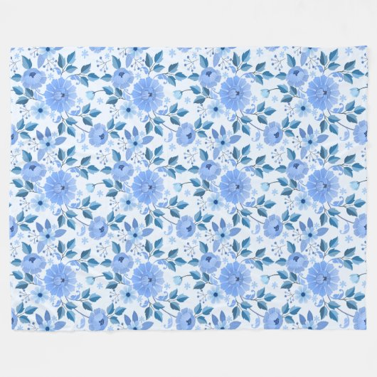 Elegant botanisch ontwerp in de kleuren blauw fleece deken (Voorkant (Horizontaal))