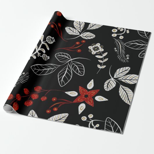 Elegant botanisch patroon cadeaupapier (Uitgerold)