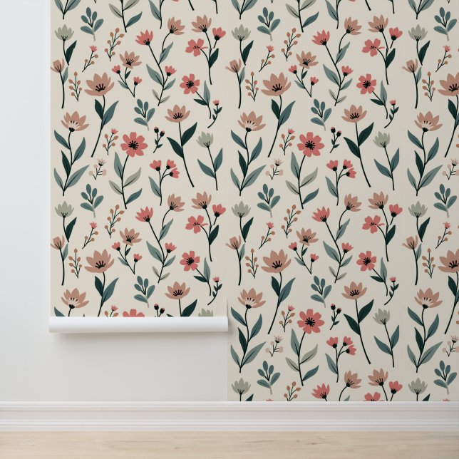 Elegant botanisch patroon | minimalistische bloem behang (Applicatie)