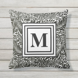 Elegant botanisch patroon zwart-wit monogram buitenkussen