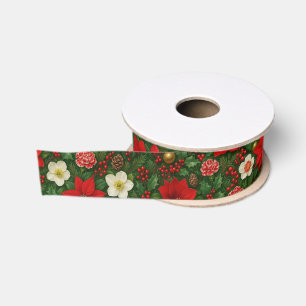 Elegant botanisch poinsettia bloemmotief grosgrain lint